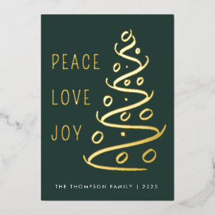 Carte De Vœux En Aluminium Green Peace Love Joy Tree Holiday Gold