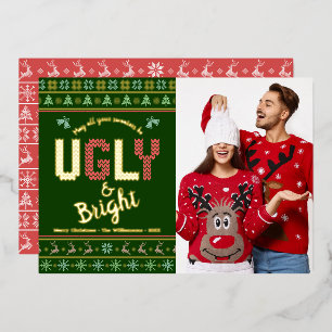 Carte De Vœux En Aluminium Green Ugly Sweater Noël Photo Tacky Real Gold