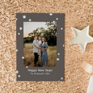 Carte De Vœux En Aluminium Greige Simple Étoiles Brillantes Une Photo Bonne A