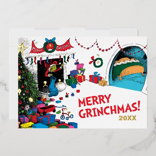 Carte De Vœux En Aluminium Grinch Classique | Grinch dans Cheminée (Enveloppe)