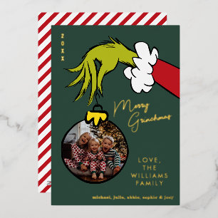 Carte De Vœux En Aluminium Grinch Joyeux Grinchmas Famille Photo Noël