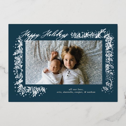 Carte De Vœux En Aluminium Guirlande d'ornements nostalgiques en argent joli (Recto)