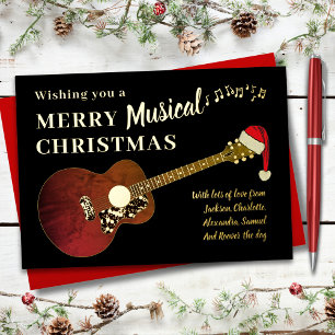 Carte De Vœux En Aluminium Guitare de Noël Rock and Roll personnalisée en Or