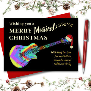 Carte De Vœux En Aluminium Guitare Graffiti Noël Personnalisée Or