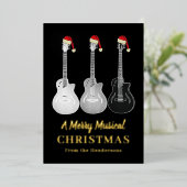 Carte De Vœux En Aluminium Guitare Joyeux Noël Personnalisé Black Gold (Debout devant)