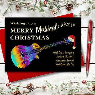 Carte De Vœux En Aluminium Guitare Noël Personnalisée Or