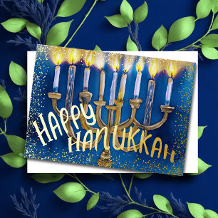 Carte De Vœux En Aluminium Hanoukka Menorah Aquarelle amusant Joyeux
