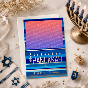 Carte De Vœux En Aluminium Hanukkah Personnalisé avec Feuille de Blue Moderne
