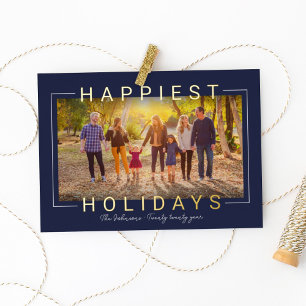 Carte De Vœux En Aluminium Happest Modern Gold Texte Midnight Blue Photo