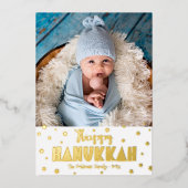 Carte De Vœux En Aluminium Happy Hanoukka Photo Whimsical Stars Real Gold (Recto)