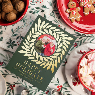 Carte De Vœux En Aluminium Happy Holidays 2 Photo Modern Script Bold Floral