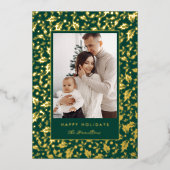 Carte De Vœux En Aluminium Happy Holidays Elegant Holly Berry Green (Devant)