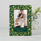 Carte De Vœux En Aluminium Happy Holidays Elegant Holly Berry Green (Debout devant)