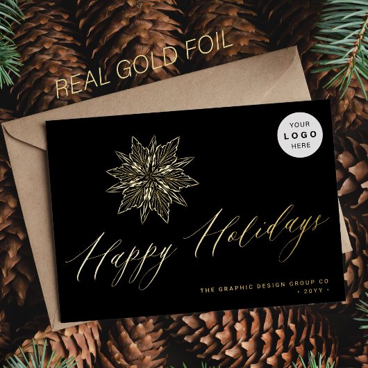 Carte De Vœux En Aluminium Happy Holidays élégant script entreprise LOGO noir