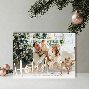 Carte De Vœux En Aluminium Happy Holidays Script Photo Rose Gold