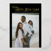 Carte De Vœux En Aluminium Happy New Year Modern Chic Family 4 Photos Collage (Recto)