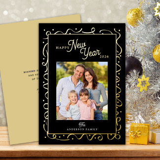 Carte De Vœux En Aluminium Happy New Year Photo Message Script Gold