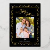 Carte De Vœux En Aluminium Happy New Year Photo Script Gold Foil (Recto)