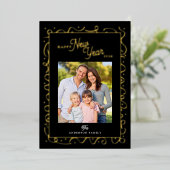 Carte De Vœux En Aluminium Happy New Year Photo Script Gold Foil (Debout devant)