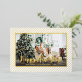 Carte De Vœux En Aluminium Happy New Year Silver Pinstripe (Debout devant)