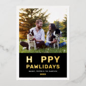 Carte De Vœux En Aluminium Happy Pawlidays Modern Gold Black Puppy Dog Photo (Recto)