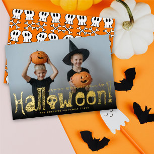 Carte De Vœux En Aluminium Happy Spooktacular Halloween Skulls & Bones Photo