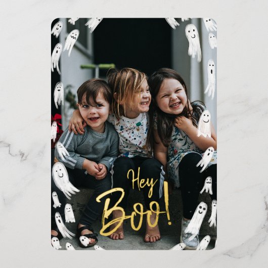 Carte De Vœux En Aluminium Hé Boo ! Photo Halloween Gold Letting (Recto)