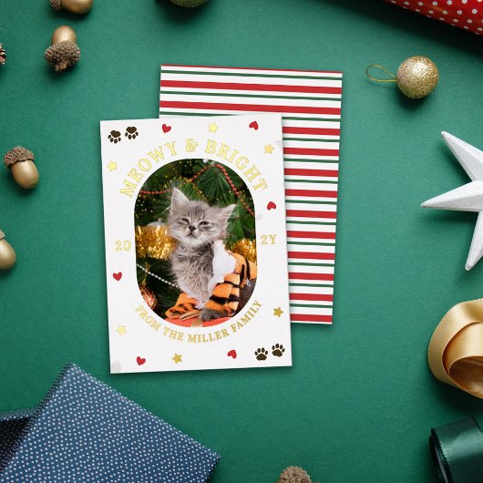 Carte De Vœux En Aluminium Hearts Stars Paws Meowy Bright Cat Christmas Gold