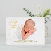 Carte De Vœux En Aluminium Hello Little One Elegant Script Photo Naissance (Debout devant)