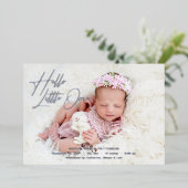 Carte De Vœux En Aluminium Hello Little One Elegant Script Photo Naissance (Debout devant)