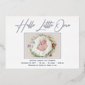 Carte De Vœux En Aluminium Hello Little One Elegant Script Photo Naissance (Recto)
