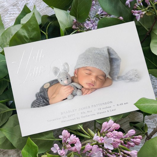 Carte De Vœux En Aluminium Hello Little One Elegant Script Photo Naissance