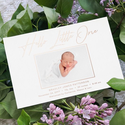 Carte De Vœux En Aluminium Hello Little One Elegant Script Photo Naissance