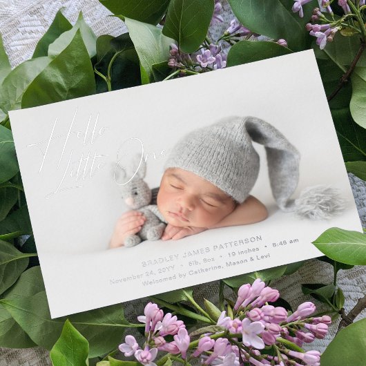 Carte De Vœux En Aluminium Hello Little One Elegant Script Photo Naissance