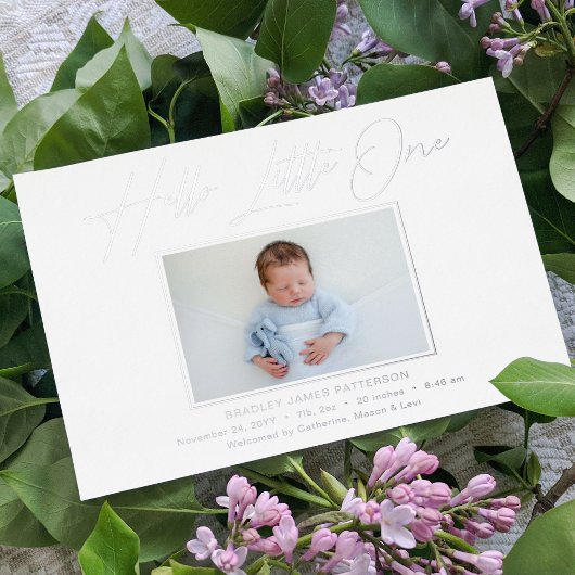 Carte De Vœux En Aluminium Hello Little One Elegant Script Photo Naissance