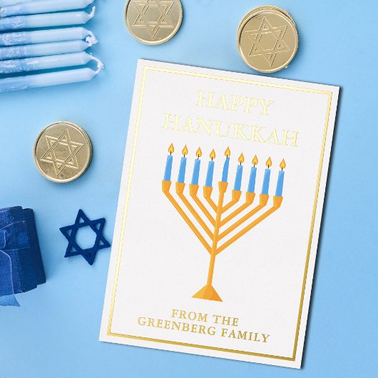 Carte De Vœux En Aluminium Heureux Hanoukka Menorah Chic Custom Gold
