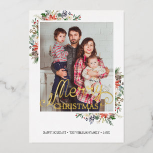 Carte De Vœux En Aluminium Holly Berries & Floral Cadre photo Année en revue