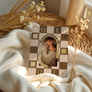 Carte De Vœux En Aluminium Holly Jolly Retro À damiers Arche de Noël Photo