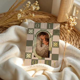 Carte De Vœux En Aluminium Holly Jolly Retro À damiers Arche de Noël Photo
