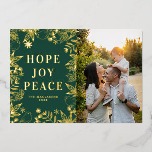 Carte De Vœux En Aluminium Hope Joy Peace Green and Gold Photo religieuse