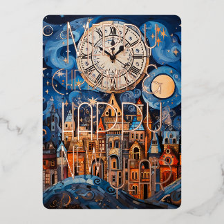 Carte De Vœux En Aluminium Horloge de la ville de Joyeux Noël et Bonne Année