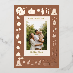 Carte De Vœux En Aluminium Icônes Rétro de Thanksgiving pour Photo de Famille