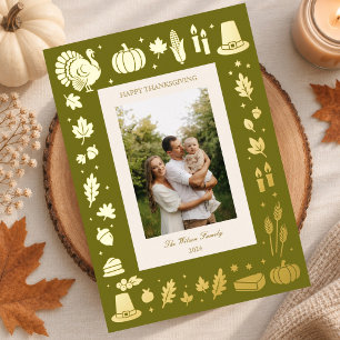 Carte De Vœux En Aluminium Icônes Rétro de Thanksgiving pour Photo de Famille