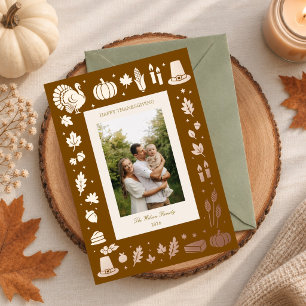 Carte De Vœux En Aluminium Icônes Rétro de Thanksgiving pour Photo de Famille