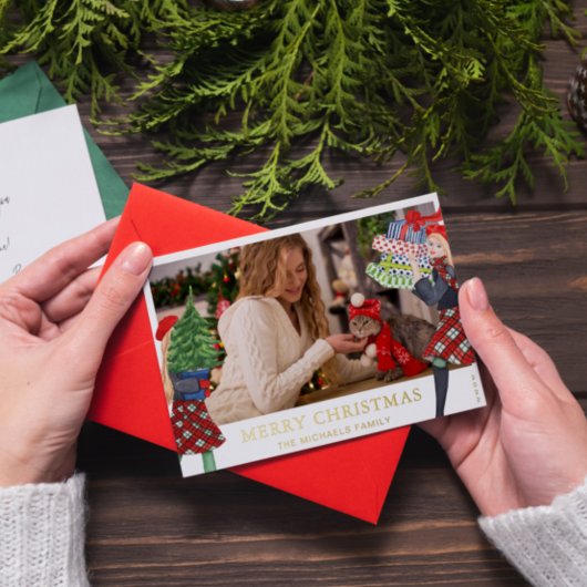 Carte De Vœux En Aluminium Illustration festive de fille de Noël avec photo