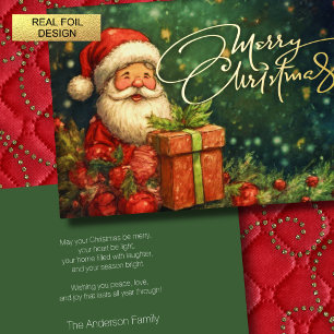 Carte De Vœux En Aluminium Illustration Père Noël artistique Noël Rouge Vert