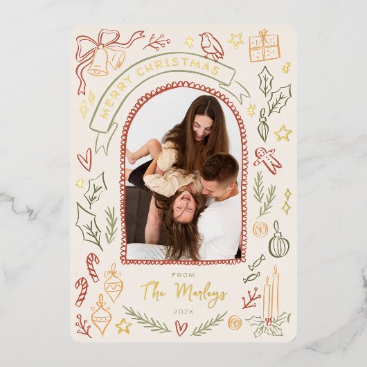 Carte De Vœux En Aluminium Illustrations de Noël rétro Whimsical Arch Photo (Recto)