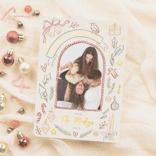 Carte De Vœux En Aluminium Illustrations de Noël rétro Whimsical Arch Photo