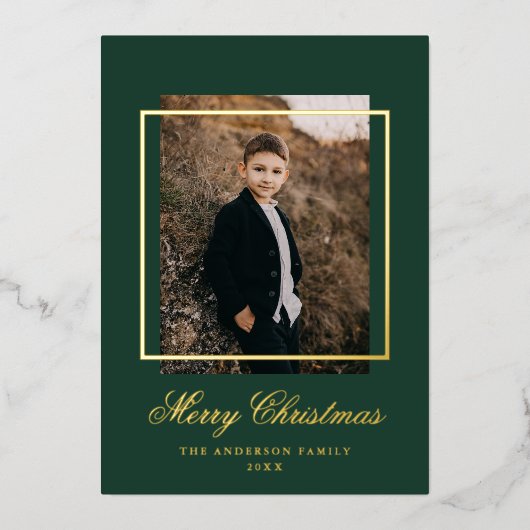 Carte De Vœux En Aluminium Image simple Vert et Or (Recto)