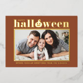 Carte De Vœux En Aluminium Jack-o'-lantern Terracotta Photo Halloween heureux (Recto)